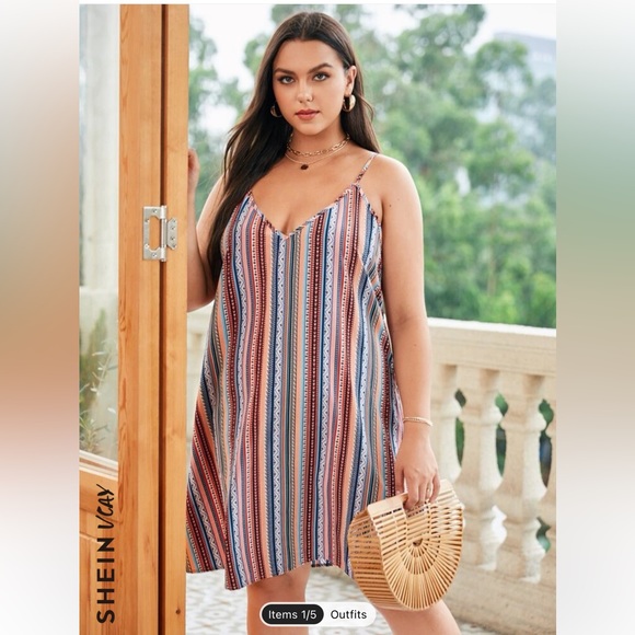 Plus Double V-neck Geo Print Cami Dress - Picture 1 of 5